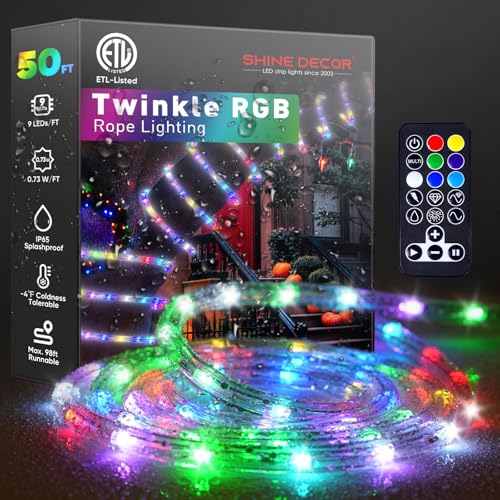 RGB 50FT Connectable LED Rope Light Waterproof Outdoor Decor with Remote