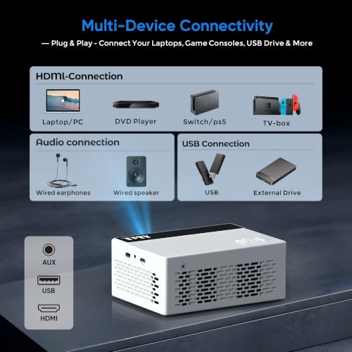 TMY Black Native 1080P Mini Portable Projector with 80-Inch Foldable Screen & Bluetooth
