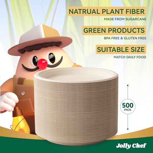 Compostable Heavy Duty 10 Inch Disposable Eco-Friendly Paper Plates - Pack of 500, Brown, Food Service