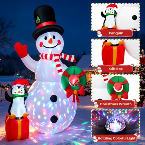 8FT Inflatable Snowman Christmas Yard Decor with LED Lights