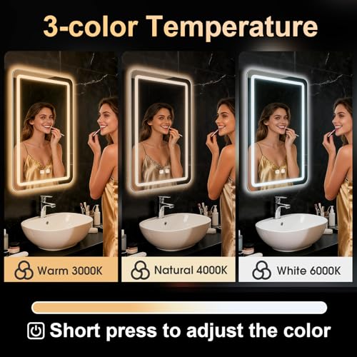 LED Bathroom Mirror 16x24 Inch Anti-Fog with Lights & 3 Light Modes - Vertical Wall Mount