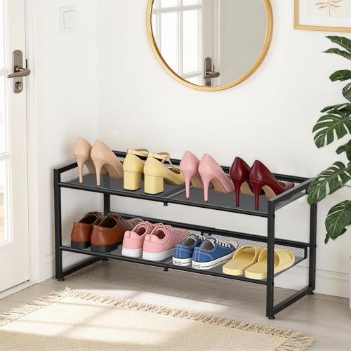 2-Tier Expandable Shoe Rack Organizer for Entryway & Closet – Adjustable, Durable Mesh for High Heels & Boots