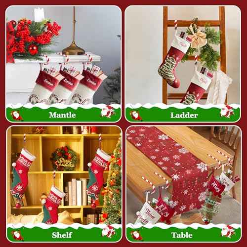 Loncaster Christmas Stocking Holders for Mantle Set of 6, Adjustable Candy Cane Stocking Holder for Mantle, Non-Slip Lightweight Xmas Hangers for Christmas Decorations(Red & White)