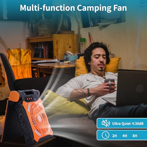 WESTTREE Solar Camping Fan with LED Lantern & Power Bank - Orange