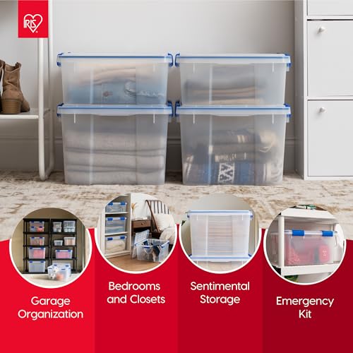 IRIS USA 3-Pack 16 Qt Storage Bins with Gasket Lids - Clear and Blue, Weatherproof Seal