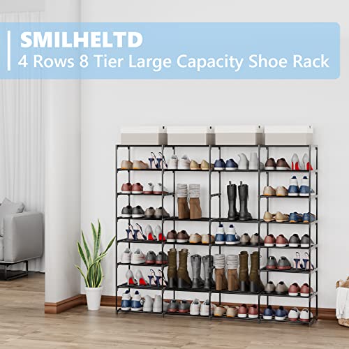 Large Shoe Rack 4-Row 8-Tier Holds 64 Pairs for Entryway & Closet