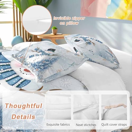 California King Snowman Christmas Bedding Set with Starfish & Tree, Blue