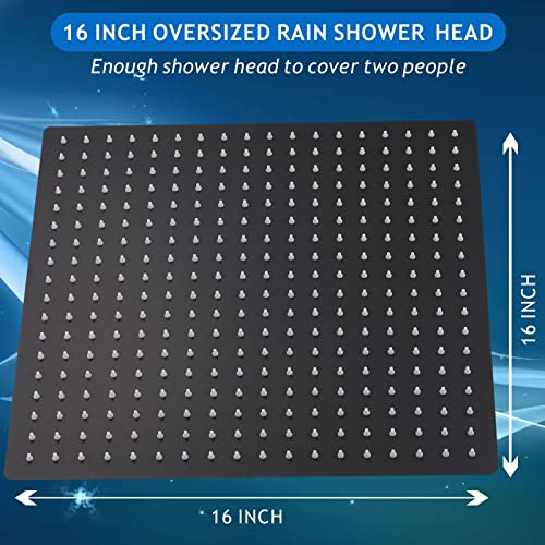 Voolan 16 Inch Oversize Rain Shower Head - High Flow Square Rainfall Waterfall - Matte Black