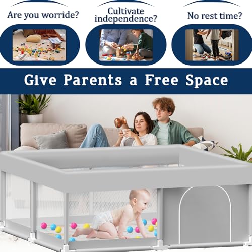 Jaobeem Baby Playpen with Mat 50x50 Inch Dark Grey Waterproof Play Yard for Toddlers