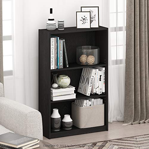 Black 3-Tier Book Shelf with Adjustable Shelves - Furinno Jaya