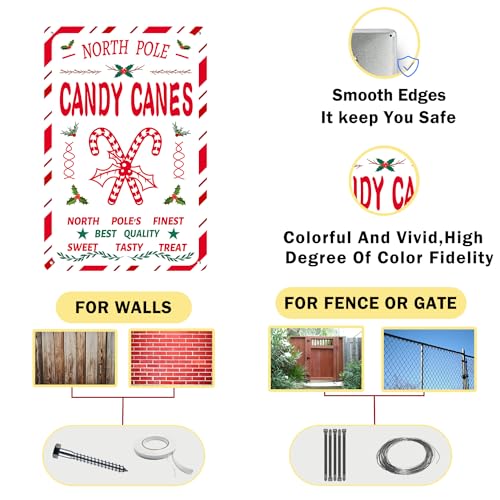 P3 North Pole Candy Canes Christmas Tin Sign 8x12 Inches - Fun Holiday Wall Decor
