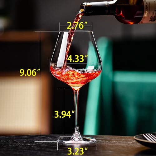 NORIMODA Set of 4 Large 22oz Red Wine Glasses for Bordeaux & Burgundy - Lead-Free Stemware