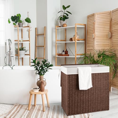 OIAHOMY Brown 110L Wicker Laundry Hamper with Lid & Washable Liner