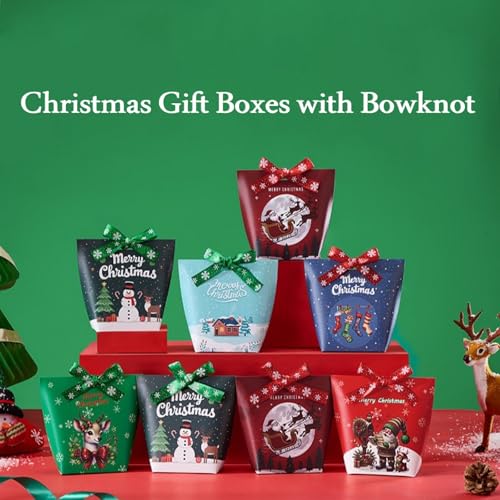 48 Pack Christmas Treat Bags 5.5x5x3.5 Inches with Ribbons & Festive Designs