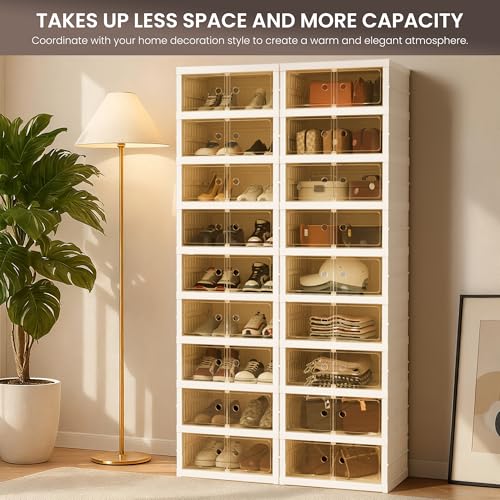 White 9-Layer Foldable Shoe Organizer Storage Box with Magnetic Clear Door