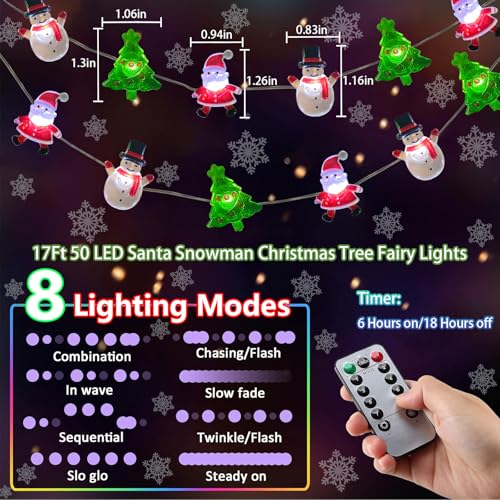 50 LED Snowman Santa Claus Christmas Tree String Lights- 17FT Fairy