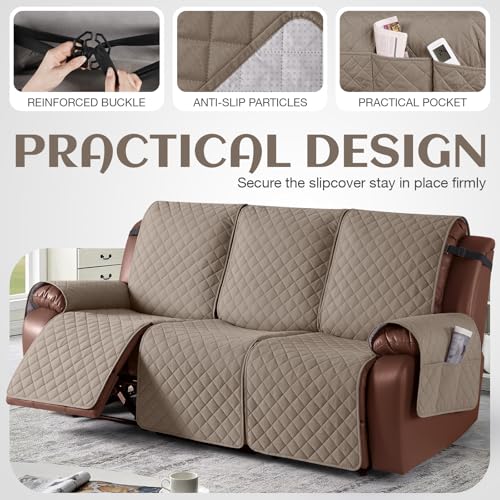 Waterproof Recliner Sofa Cover 3 Seater Taupe - Washable & Non-Slip Fit