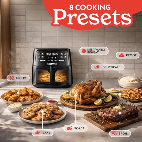 Gourmia 8 Qt Air Fryer with View Window & 8 Presets, Black - Family Size