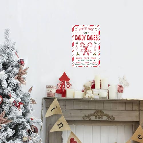 P3 North Pole Candy Canes Christmas Tin Sign 8x12 Inches - Fun Holiday Wall Decor