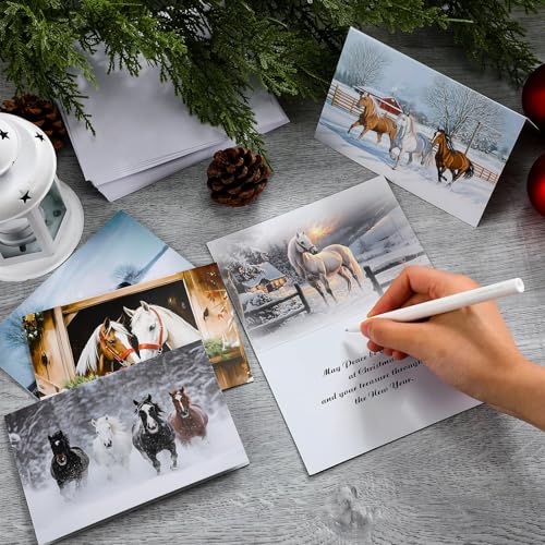 Stylish Christmas Cowboy Horses Greeting Cards Set with Envelopes – 36 Pack