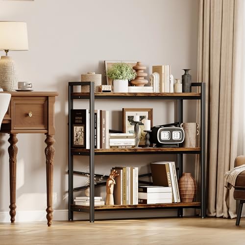 Homeiju 3-Tier Vintage Bookshelf - 31.5" Wide Wooden & Metal Storage Rack