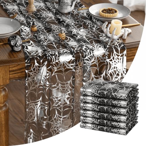 Artoid Mode 6PCS Silver Spider Web Gauze Table Runner 120 Inch 10FT,
