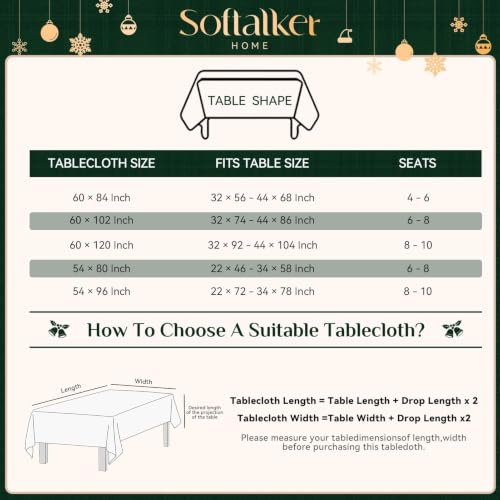 Softalker Green Plaid Ruffle Tablecloth 60 x 84 inches, Rectangular Holiday Linen