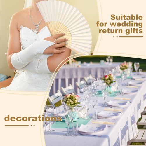 White Paper Fans Set of 60 for Weddings and Events - Foldable Handheld Fans