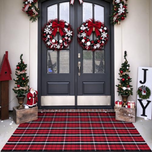 Buffalo Plaid Outdoor Rug, 3' x 5' Christmas Red & Black Check