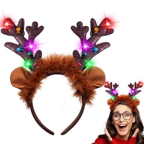 JOYIN Christmas Light Up Headband, Cute Reindeer Headband with LED Bulbs for Adult Kids Party Favor Supplies Xmas Accessories Christmas Holiday