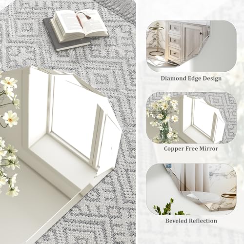 Krymnar 36x24 Inch Frameless Beveled Oval Bathroom Mirror - Modern Wall Decor