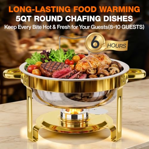 Gold & Silver 5QT Round Stainless Steel Chafing Dish Set for Buffets & Parties - 4 Pack