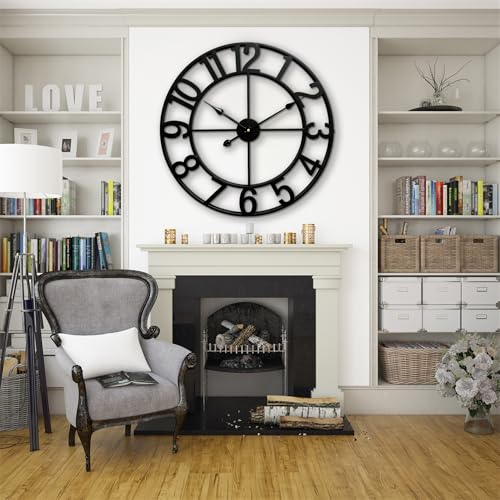 Black Arabic Numeral 24 Inch Wall Clock - Silent Modern Farmhouse Decor