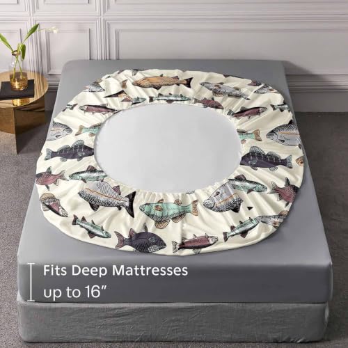 LUVIVIHOME 4PCS Fishing Sheets Set, Twin Bed Sheets, Hunting Lodge