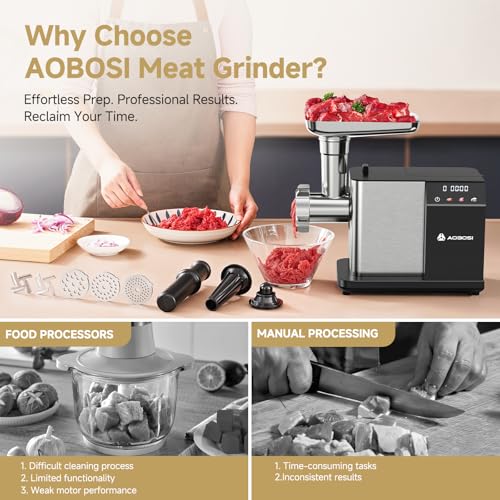 AAOBOSI Silver Electric Meat Grinder 3000W, 3 Speed Touch Screen Control