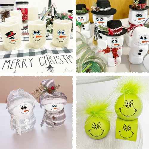 60 Pcs Christmas Face Stickers for Crafts Small 2 inch Vinyl Rub on Transfers UV Snowman Faces Pitcher Decals for Ornaments Glass Drinking Cups Wood Bowl Decorations Balls Party Supplies (snow60)
