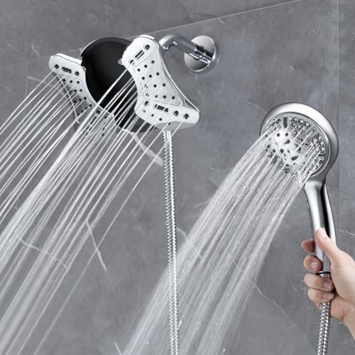GRICH Chrome Dual Shower Head with Handheld Spray 2.5 GPM – 19 Modes, High Pressure