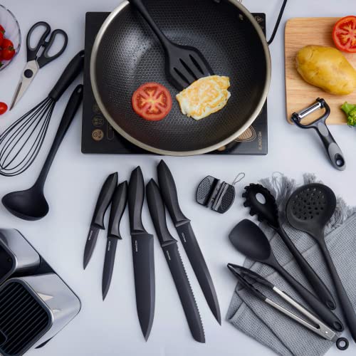 RAXCO 18-Piece Kitchen Utensil and Knife Set - Black - Complete Cooking Tools