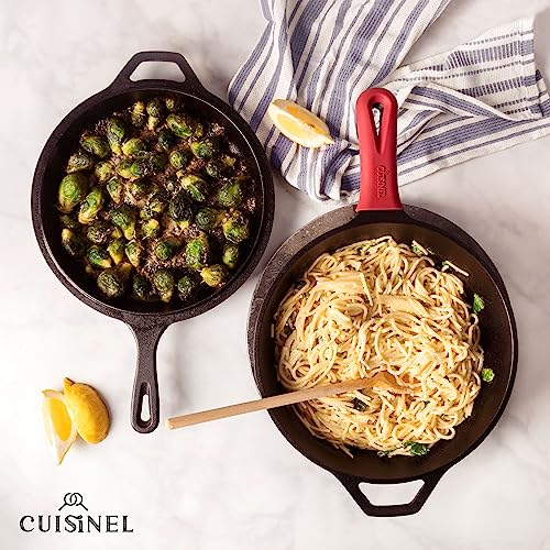 Cast Iron Skillet with Lid - 3 Qt Deep Frying Pan & Multi-Use Cooker - 10 Inch, Pre-Seasoned, Versatile Cookware
