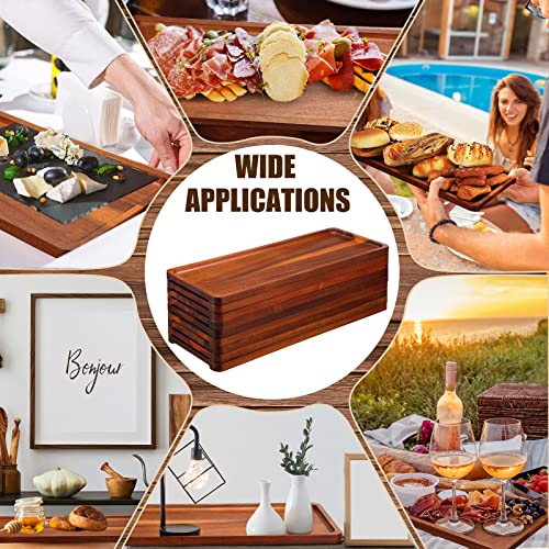 Marsui Set of 10 Rectangular Acacia Wood Serving Trays - Rustic Food & Drink Platters