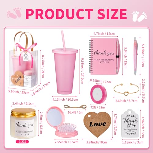 Pink Baby Shower Prizes Gift Set - 56 Pieces Including Candles, Notebooks, & Accessories