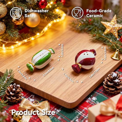 DIF DECO Christmas Candy Salt and Pepper Shaker Set - Hand-Painted Holiday Kitchen Decor