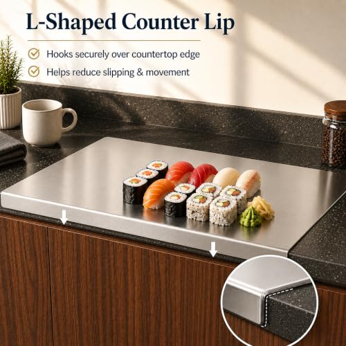 Stainless Steel Cutting Board with Lip, L-shaped Metal Chopping for