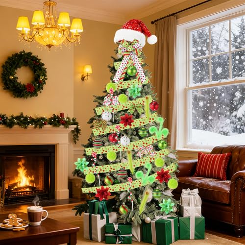 Halfchet Christmas Hanging Decorations Set with Christmas Hat - 43 Pcs Candy Red White & Green