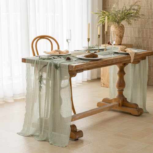 6Pcs Sage Green Cheesecloth Table Runner 120 Inches for Party Home
