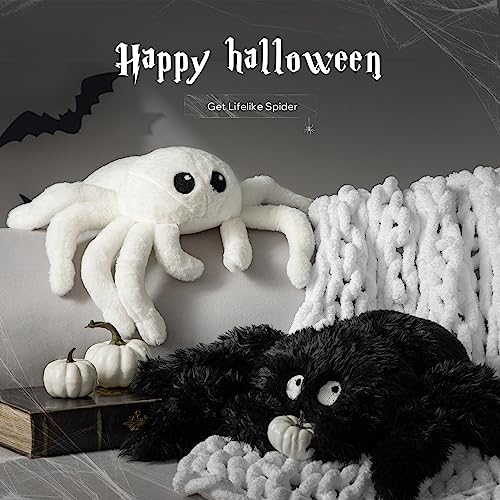 White Spider Halloween Throw Pillow - Cute Faux Fur Tarantula Cushion 22x16 inches