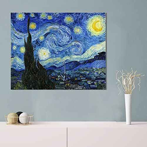 Van Gogh Canvas Wall Art: Starry Night Landscape Painting Picture Reproduction Room Decor - Famous Art Prints Modern Artwork Framed Poster Bedroom Home Decoration 12" x 15"