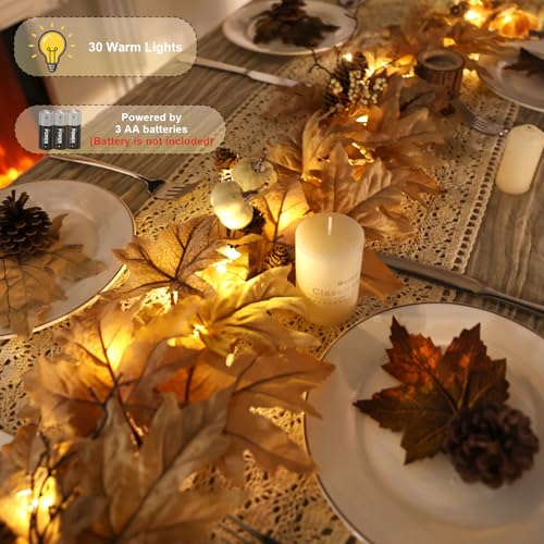 LZNPA 9 FT Fall Wheat Lighted Garland with Timer & 30 Warm Lights Autumn Decor