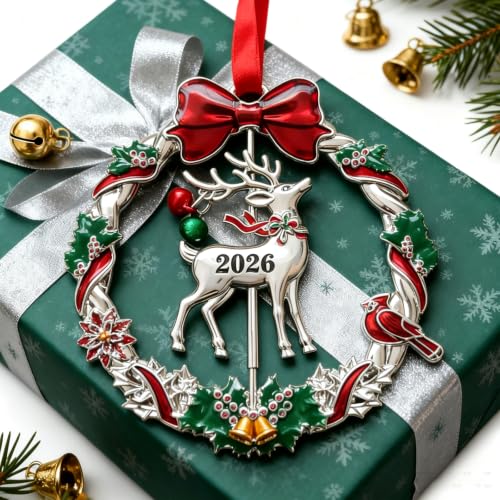 Reindeer Christmas Ornament 2026 - Rotatable Metal Holiday Decor & Keepsake