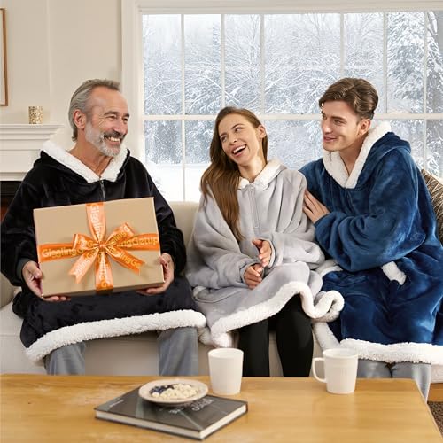 Giggling Getup Dark Gray Oversize Wearable Blanket Hoodie for Women & Men with Sherpa Fleece